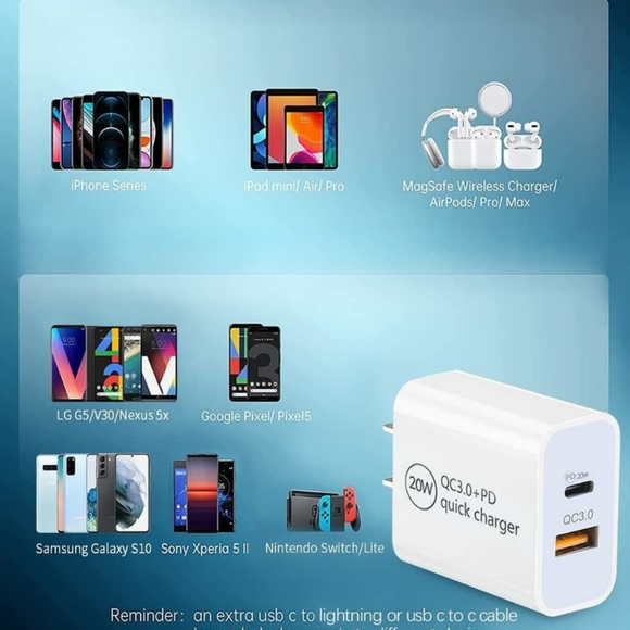 🔥20w Quick Charger Dual Usb-c ✅ and USB. *NO CABLE included* - Picture 2 of 5